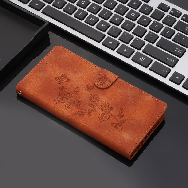 Læder Cover Xiaomi Redmi Note 14 Pro 4g Blomster- Og Sommerfugledesign