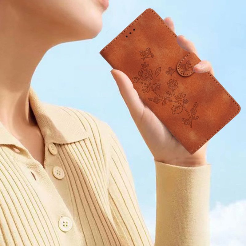 Læder Cover Xiaomi Redmi Note 14 Pro 4g Blomster- Og Sommerfugledesign