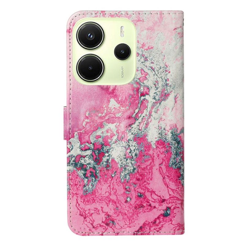 Læder Cover Xiaomi Redmi Note 14 Pro 4g Telefon Etui Lyserød Marmor