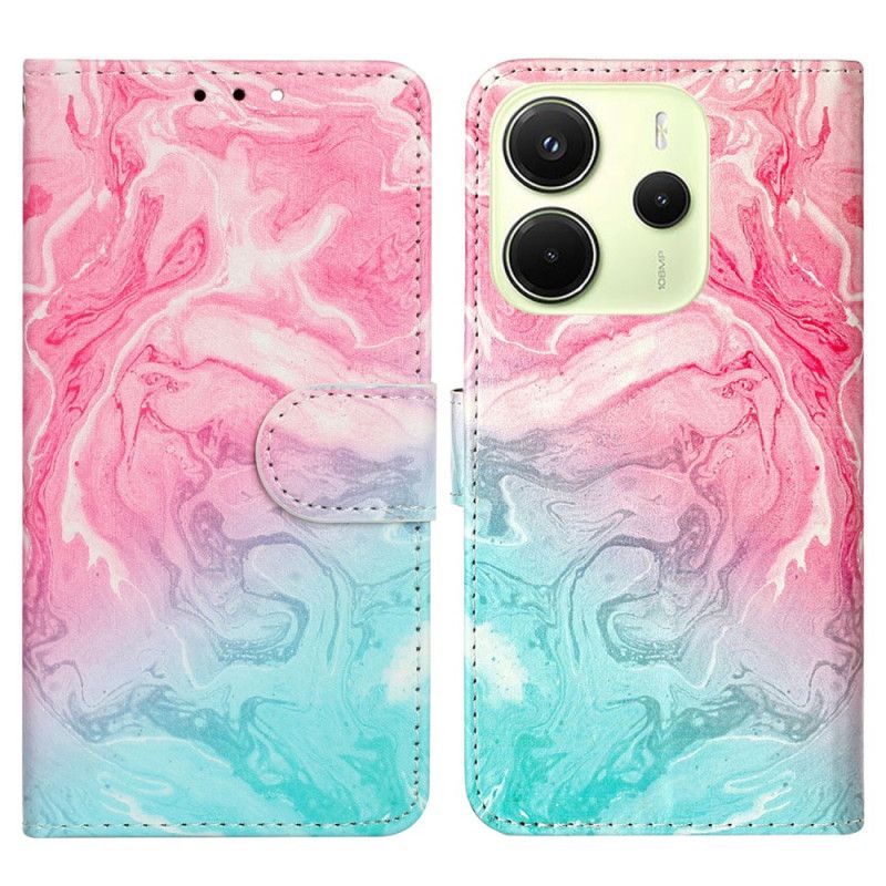 Læder Cover Xiaomi Redmi Note 14 Pro 4g Telefon Etui Lyserød Og Grøn Marmor