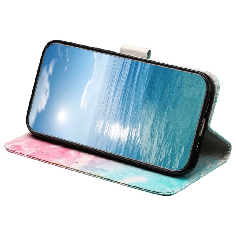 Læder Cover Xiaomi Redmi Note 14 Pro 4g Telefon Etui Lyserød Og Grøn Marmor