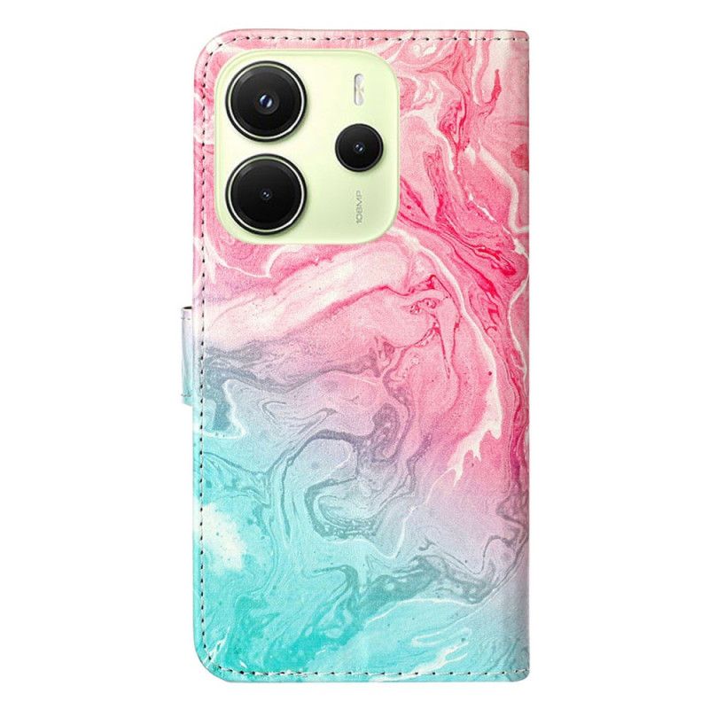 Læder Cover Xiaomi Redmi Note 14 Pro 4g Telefon Etui Lyserød Og Grøn Marmor