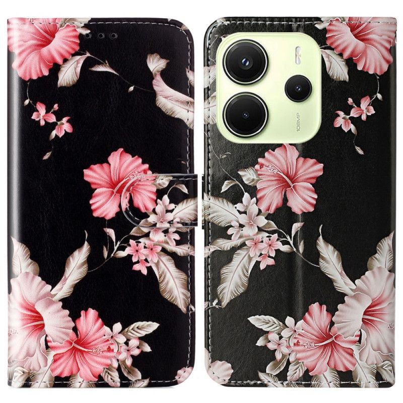 Læder Cover Xiaomi Redmi Note 14 Pro 4g Telefon Etui Rhododendroner