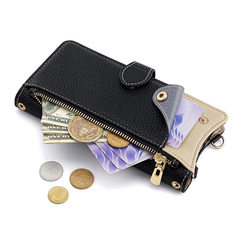 Læder Cover Xiaomi Redmi Note 14 Pro 4g Telefon Etui Tofarvet Pung Med Kæde