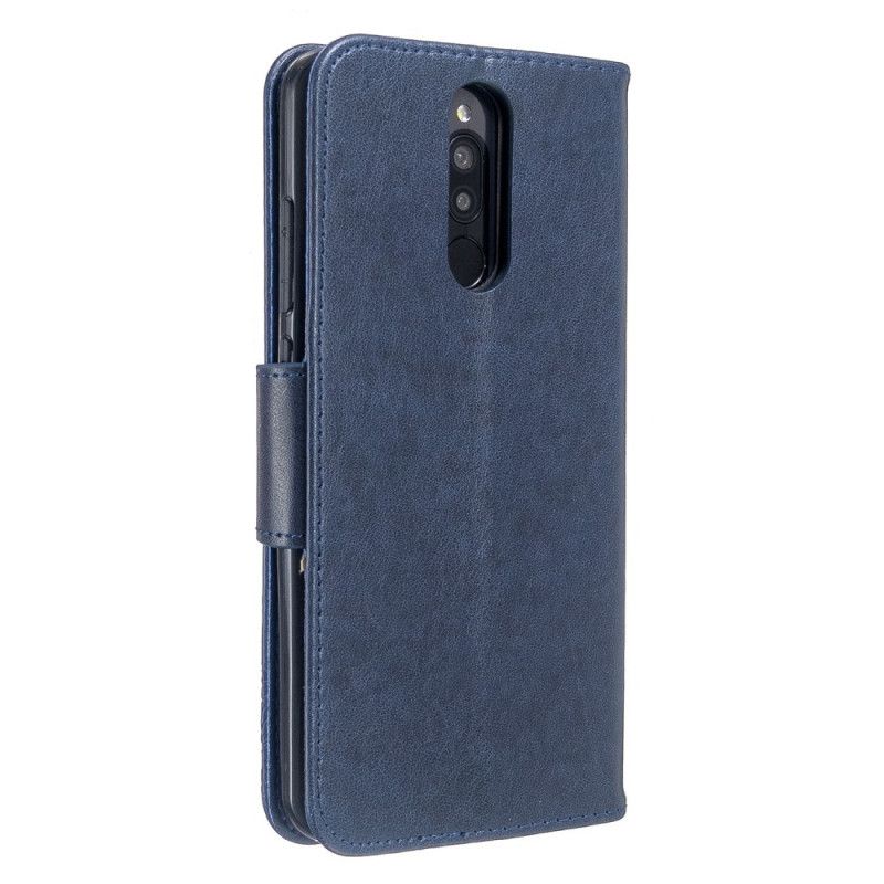 Flip Cover Læder Xiaomi Redmi 8 Grå Trykte Sommerfugle Med Rem