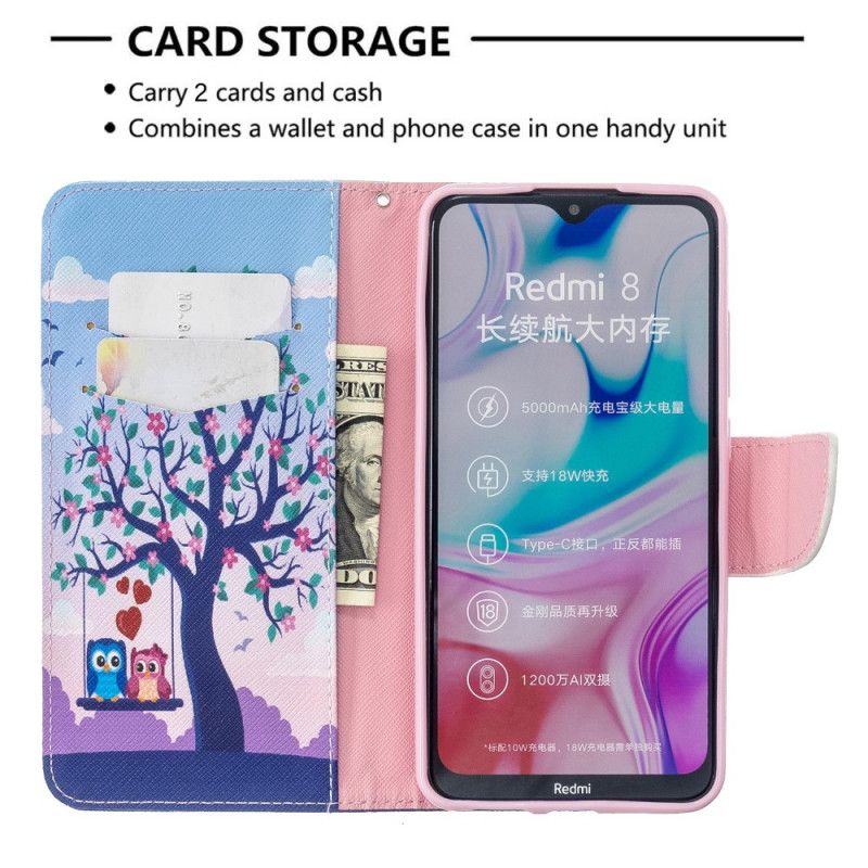 Flip Cover Læder Xiaomi Redmi 8 Ugler På Gyngen