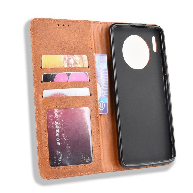 Læder Cover Huawei Mate 30 Sort Mobilcover Stiliseret Vintage Lædereffekt