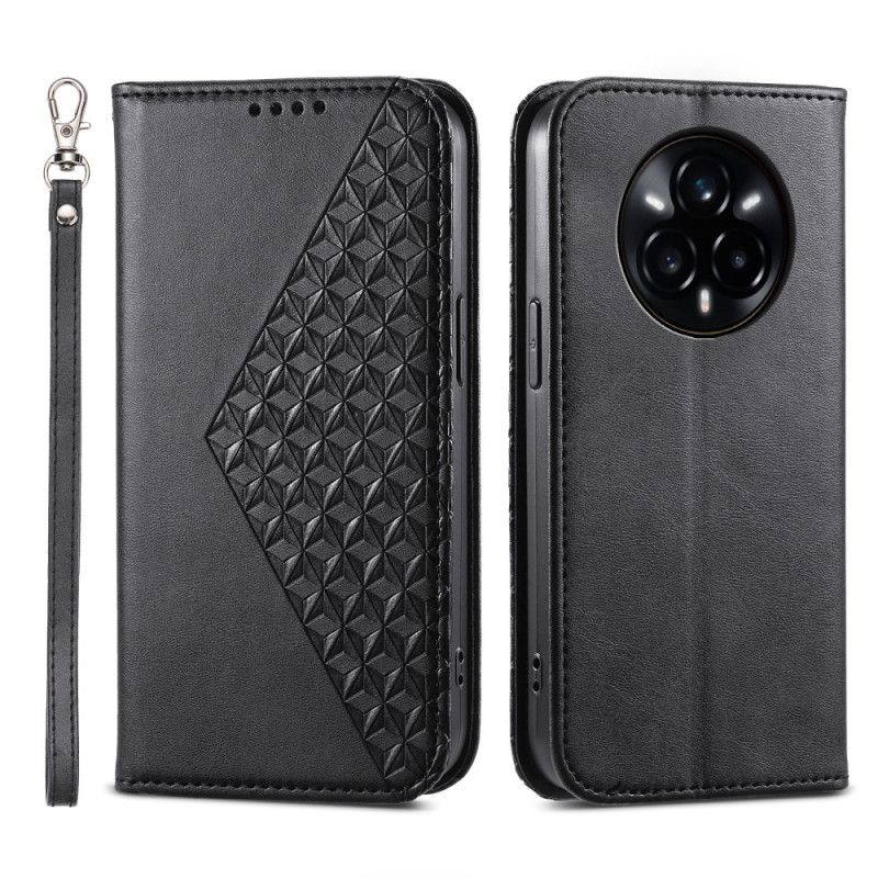 Flip Cover Realme 14 Pro 5g Tekstureret Design Med Karabinlåsrem