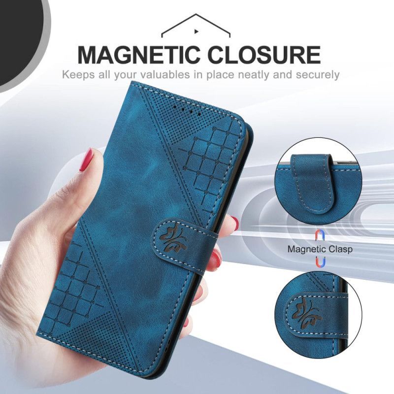 Læder Cover Realme 14 Pro 5g Telefon Etui Geometriske Sommerfugle Med Rem