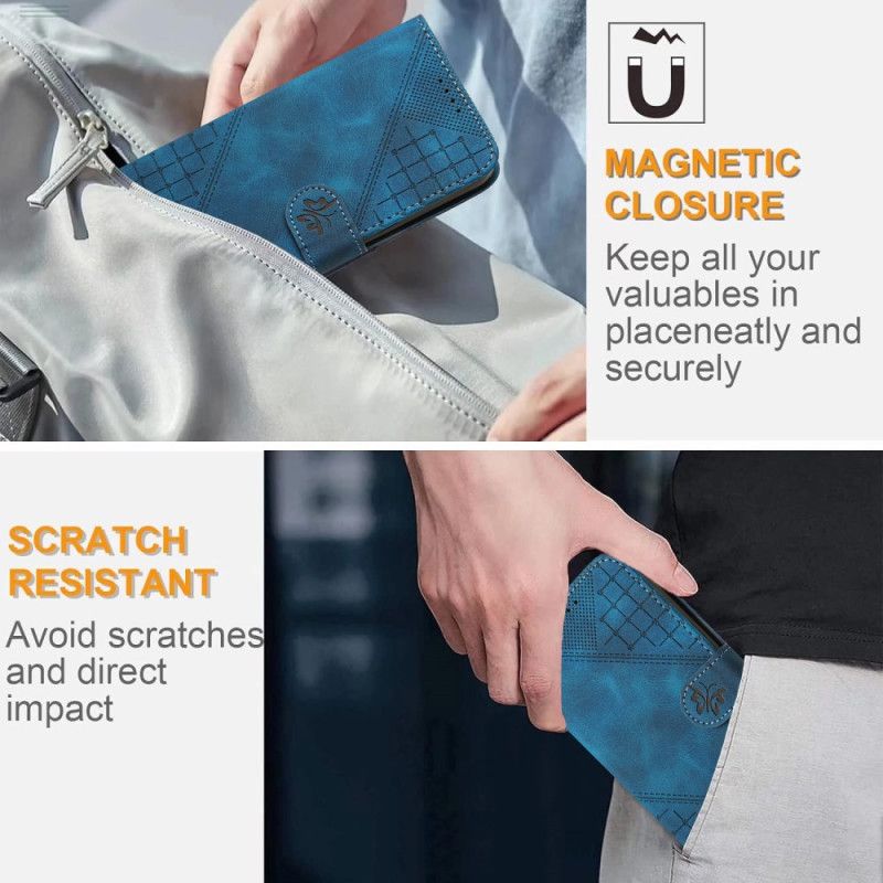 Læder Cover Realme 14 Pro 5g Telefon Etui Geometriske Sommerfugle Med Rem