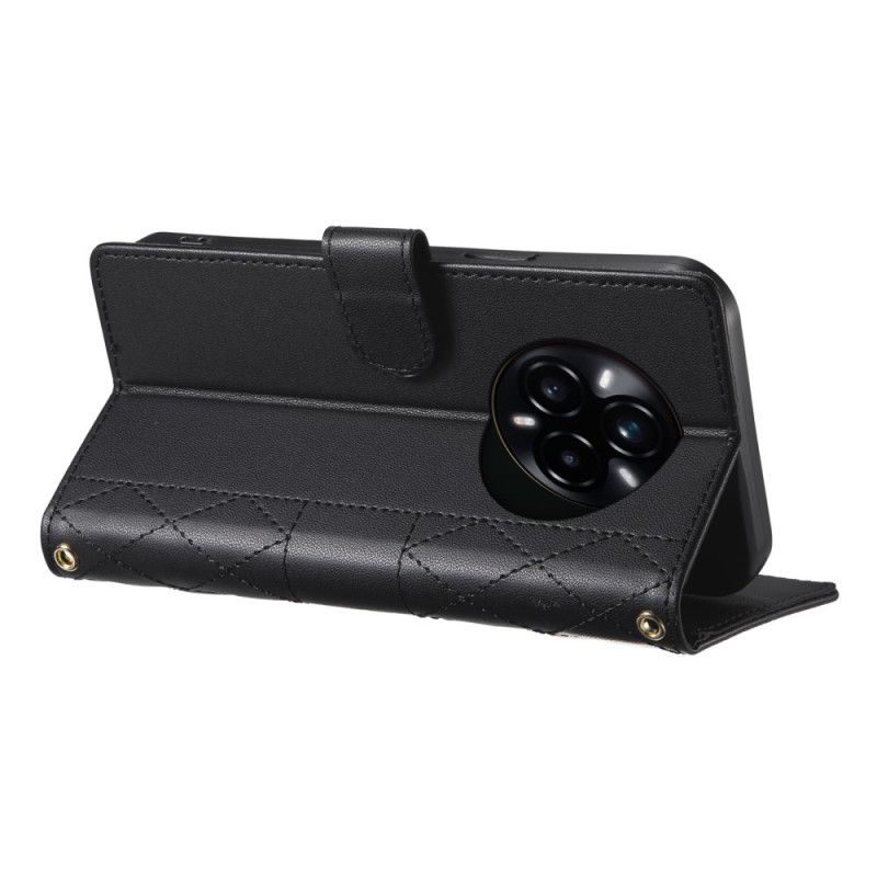 Læder Cover Realme 14 Pro 5g Telefon Etui Quiltet Design Med Rem Og Skulderrem