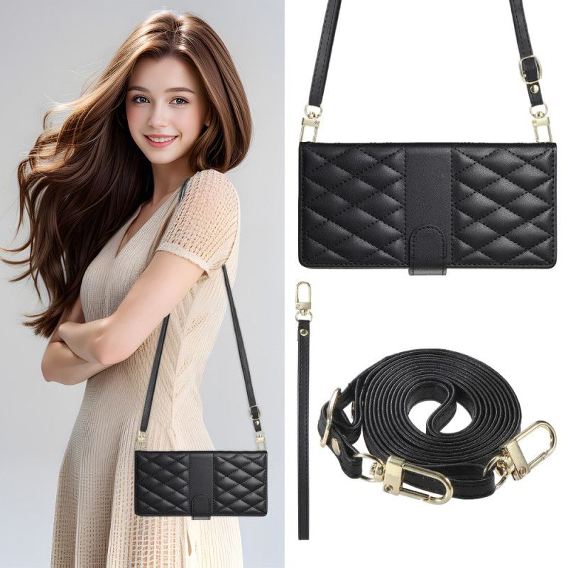 Læder Cover Realme 14 Pro 5g Telefon Etui Quiltet Design Med Rem Og Skulderrem