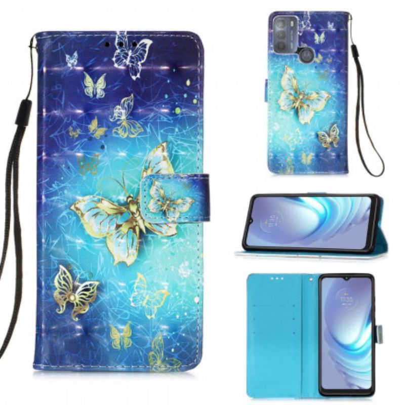 Flip Cover Moto G50 Gold Butterflies Lanyard