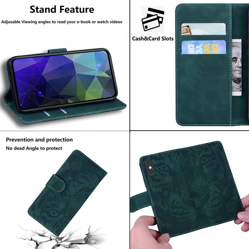 Flip Cover Samsung Galaxy A32 5G Sort Tiger Ansigtsprint