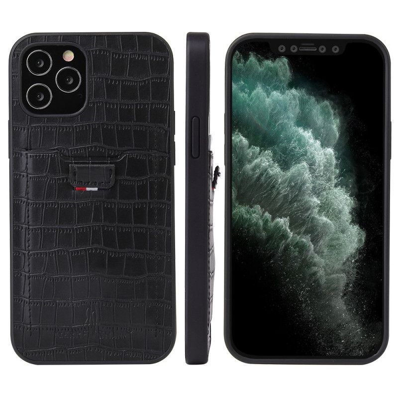 Cover iPhone 12 / 12 Pro Sort Krokodillehud Kortholder