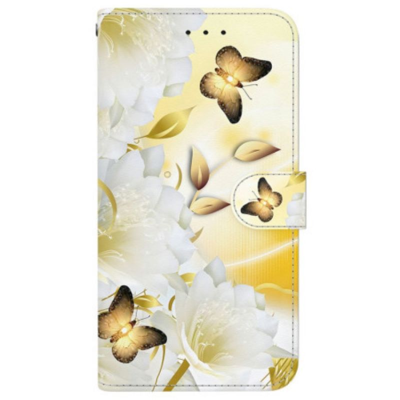 Flip Cover Oppo Reno 13 Pro 5g Hvide Sommerfugle Og Hvide Blomster