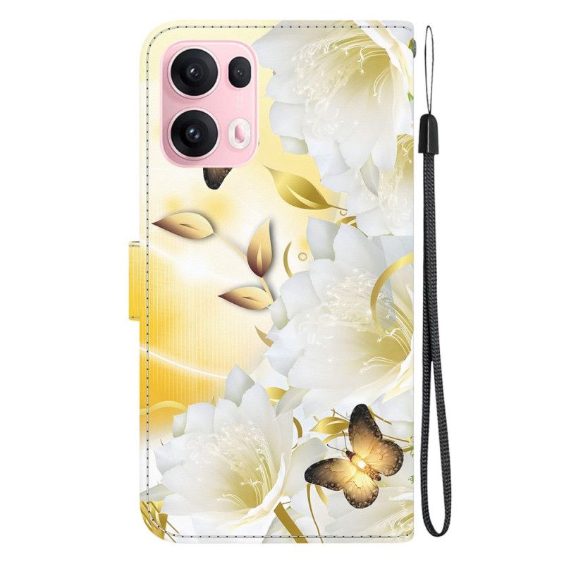 Flip Cover Oppo Reno 13 Pro 5g Hvide Sommerfugle Og Hvide Blomster