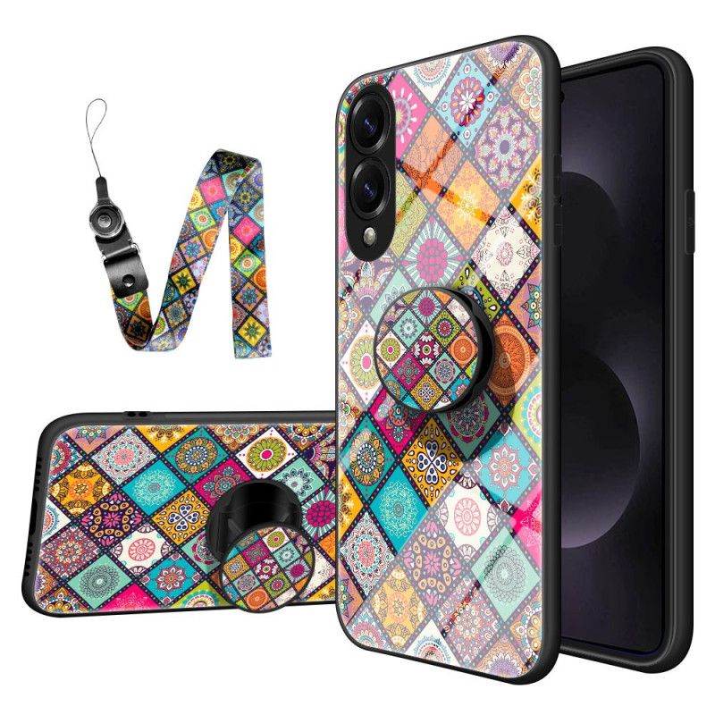 Cover Samsung Galaxy S25 5g Edge Stativ Og Snor Med Patchworkmønster