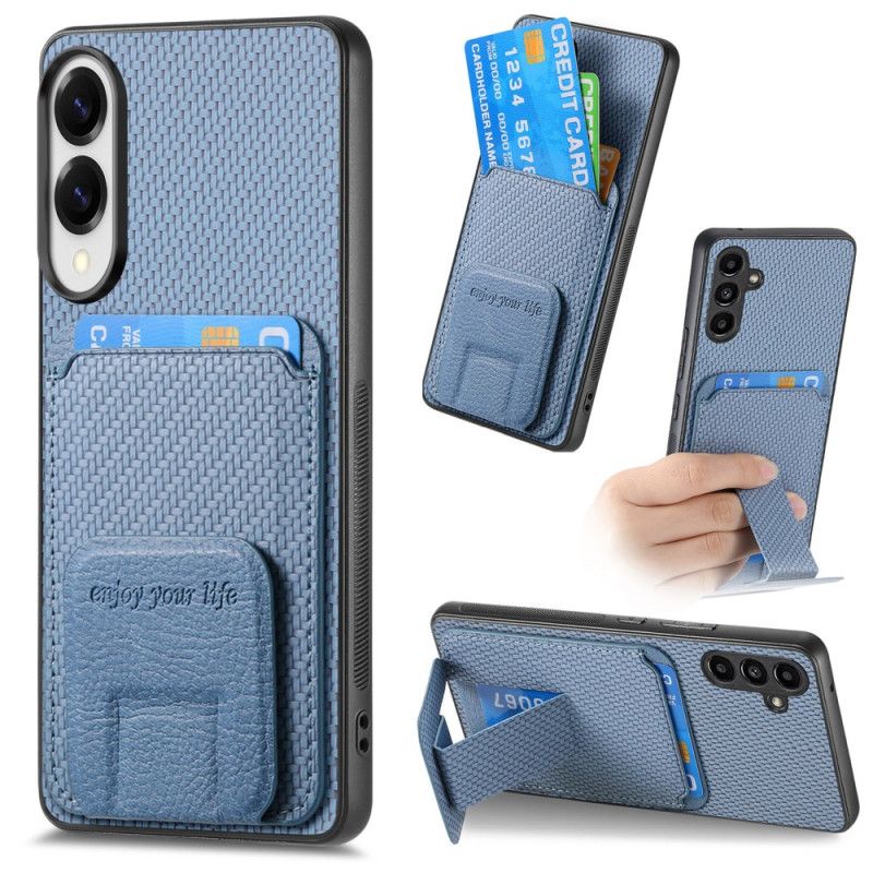 Cover Samsung Galaxy S25 5g Edge Telefon Etui Kortholder Med Kulfibertekstur Og Integreret Stativ