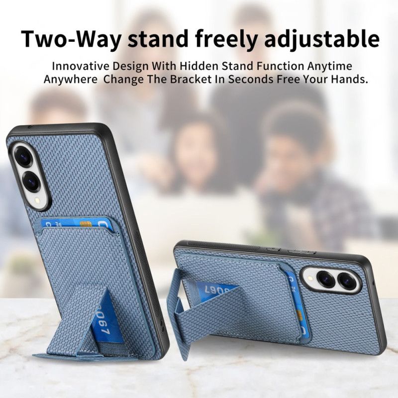 Cover Samsung Galaxy S25 5g Edge Telefon Etui Kortholder Med Kulfibertekstur Og Integreret Stativ