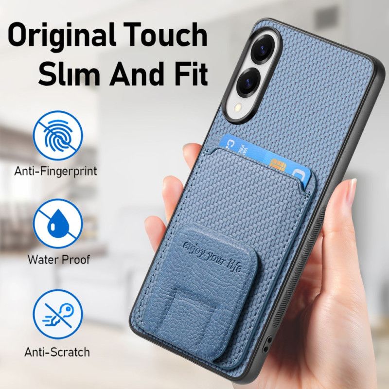 Cover Samsung Galaxy S25 5g Edge Telefon Etui Kortholder Med Kulfibertekstur Og Integreret Stativ