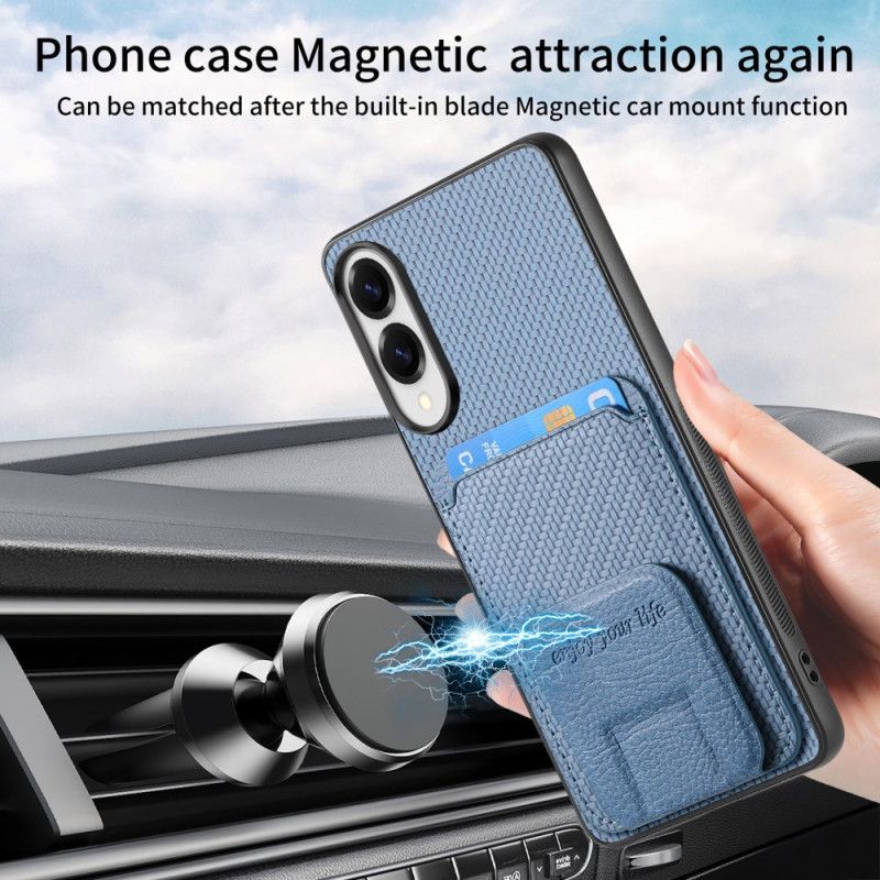 Cover Samsung Galaxy S25 5g Edge Telefon Etui Kortholder Med Kulfibertekstur Og Integreret Stativ