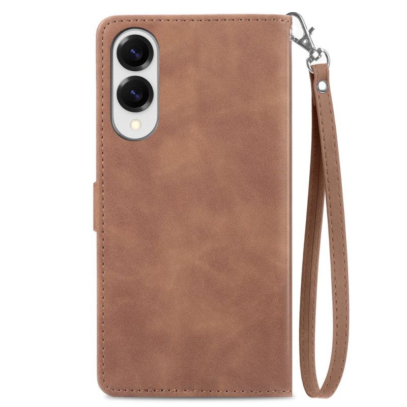 Flip Cover Samsung Galaxy S25 5g Edge Pung Med Blomstermønster Og Lynlås