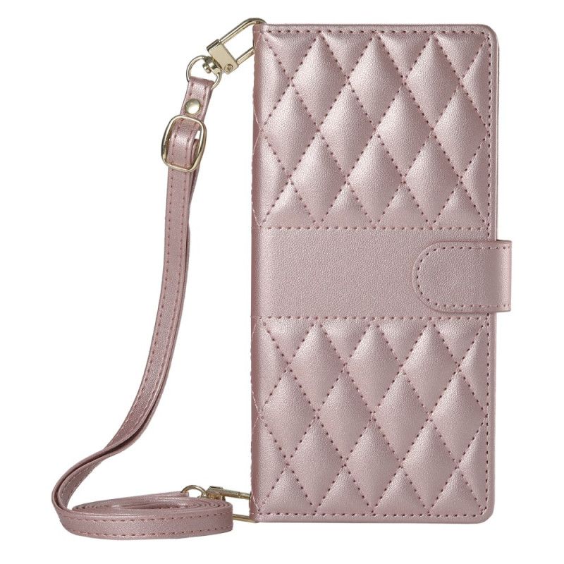 Flip Cover Samsung Galaxy S25 5g Edge Quiltet Med Rem Og Skulderrem