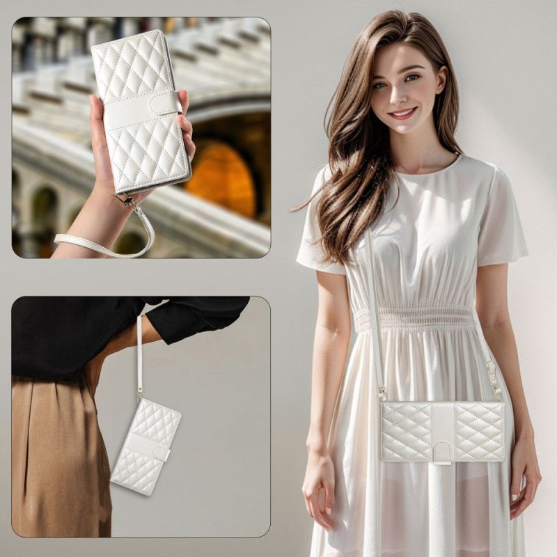 Flip Cover Samsung Galaxy S25 5g Edge Quiltet Med Rem Og Skulderrem