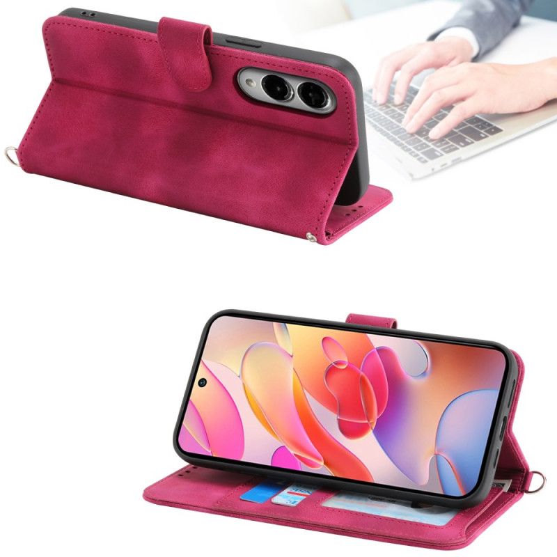 Flip Cover Til Samsung Galaxy S25 5g Edge Blomstermønster Og Stropper