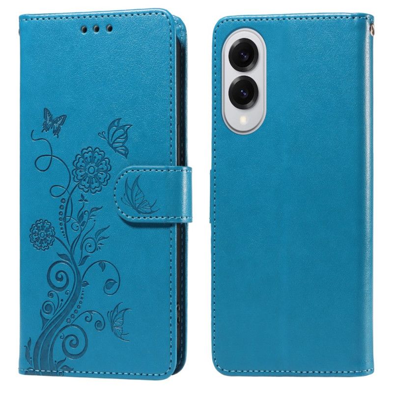 Læder Cover Samsung Galaxy S25 5g Edge Telefon Etui Blomsterprint