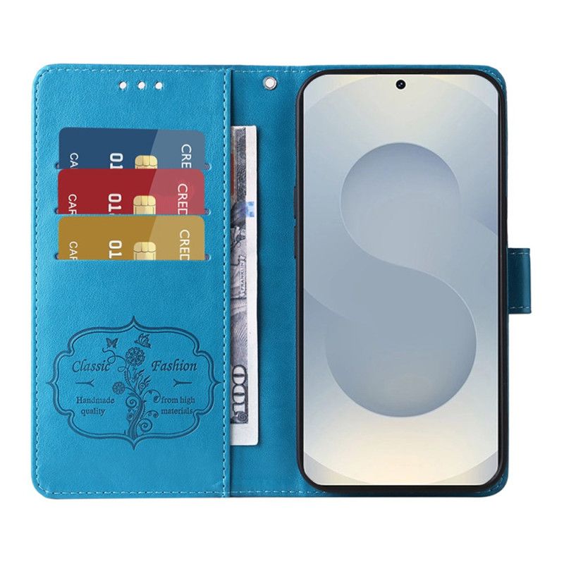 Læder Cover Samsung Galaxy S25 5g Edge Telefon Etui Blomsterprint