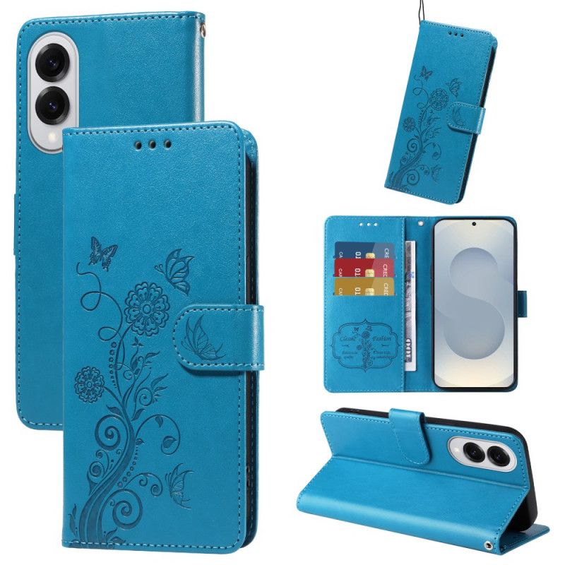 Læder Cover Samsung Galaxy S25 5g Edge Telefon Etui Blomsterprint