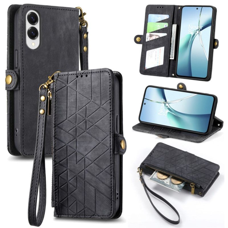 Læder Cover Samsung Galaxy S25 5g Edge Telefon Etui Geometrisk Mønster Og Snor