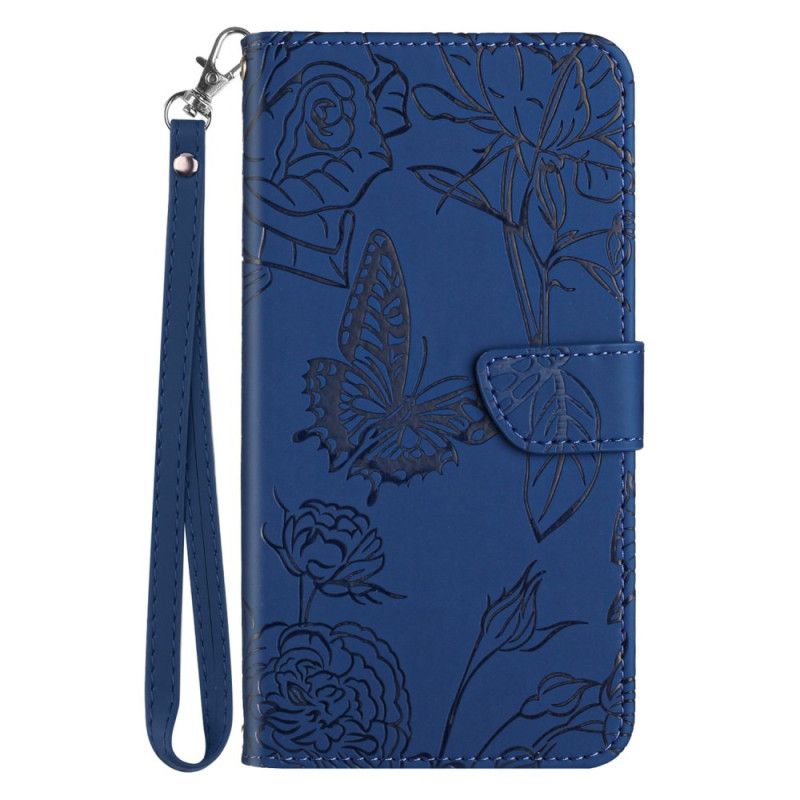 Læder Cover Samsung Galaxy S25 5g Edge Telefon Etui Sommerfugleprint Med Rem