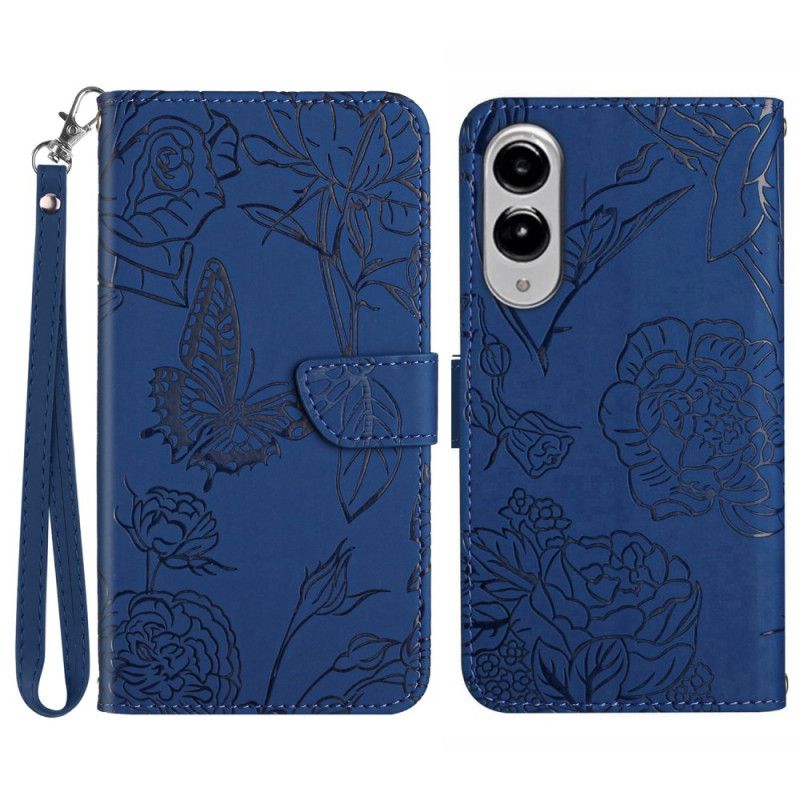 Læder Cover Samsung Galaxy S25 5g Edge Telefon Etui Sommerfugleprint Med Rem