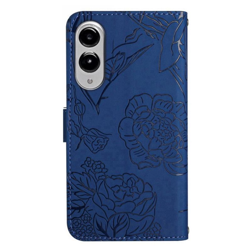 Læder Cover Samsung Galaxy S25 5g Edge Telefon Etui Sommerfugleprint Med Rem