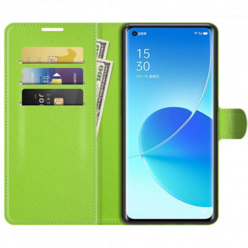 Læder Cover Oppo Reno 6 Pro 5g Klassisk Litchi Imiteret Læder