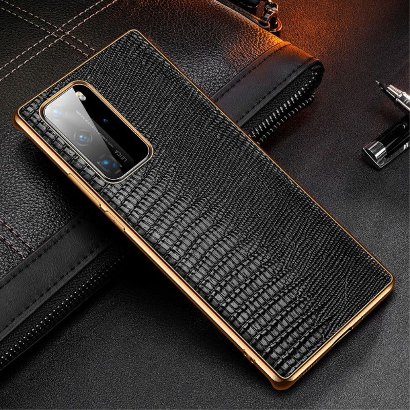 Cover for Huawei P40 Pro Sort Ægte Læder Firben Tekstur