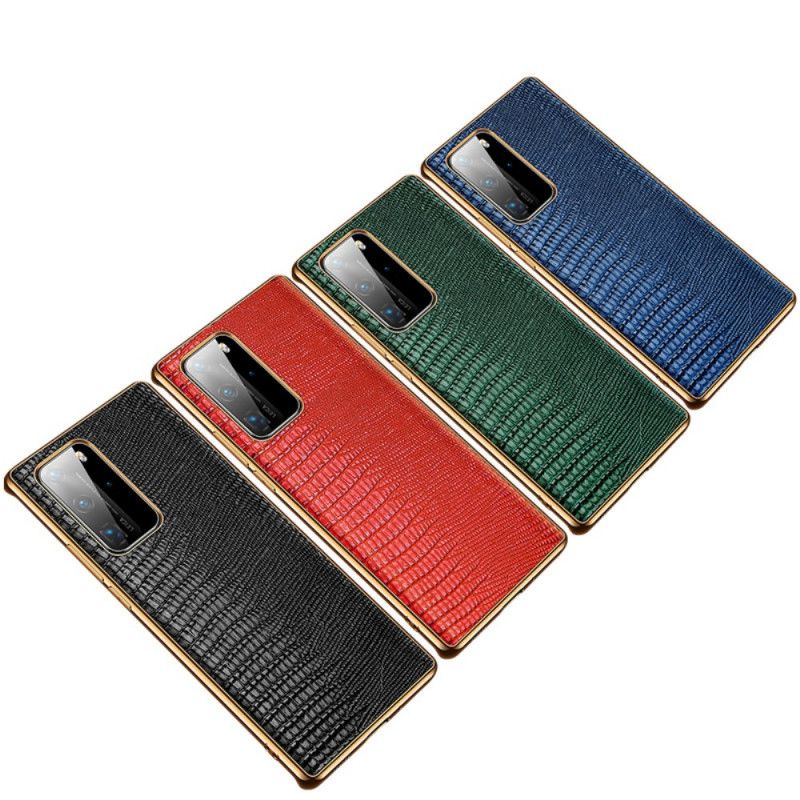 Cover for Huawei P40 Pro Sort Ægte Læder Firben Tekstur