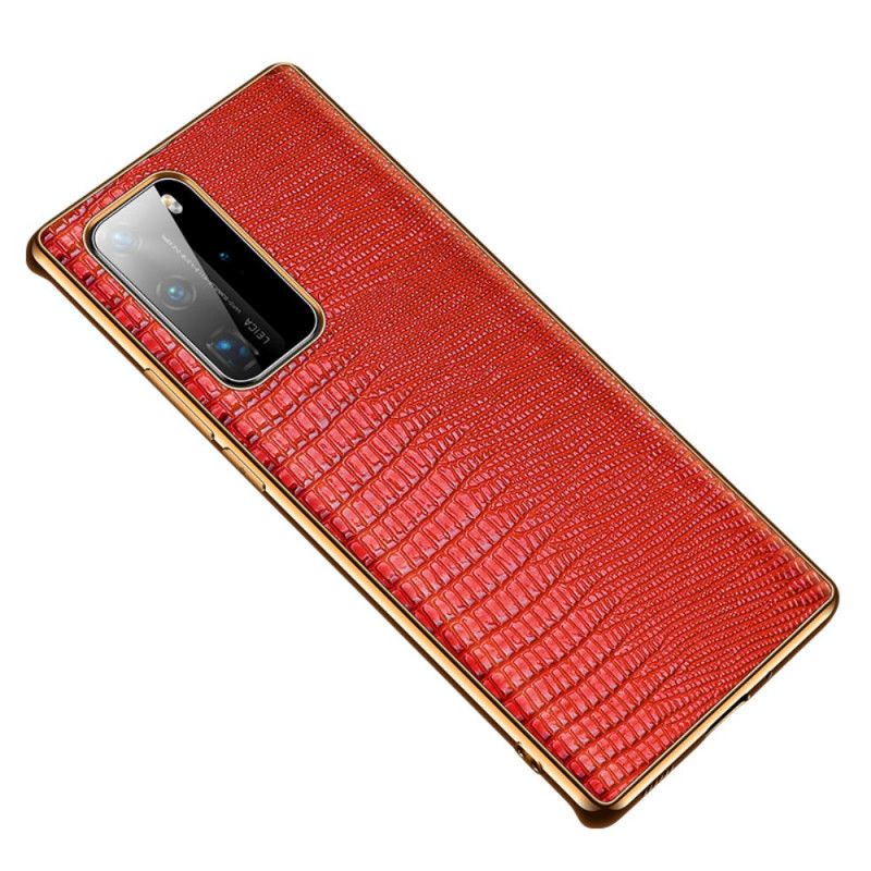Cover for Huawei P40 Pro Sort Ægte Læder Firben Tekstur