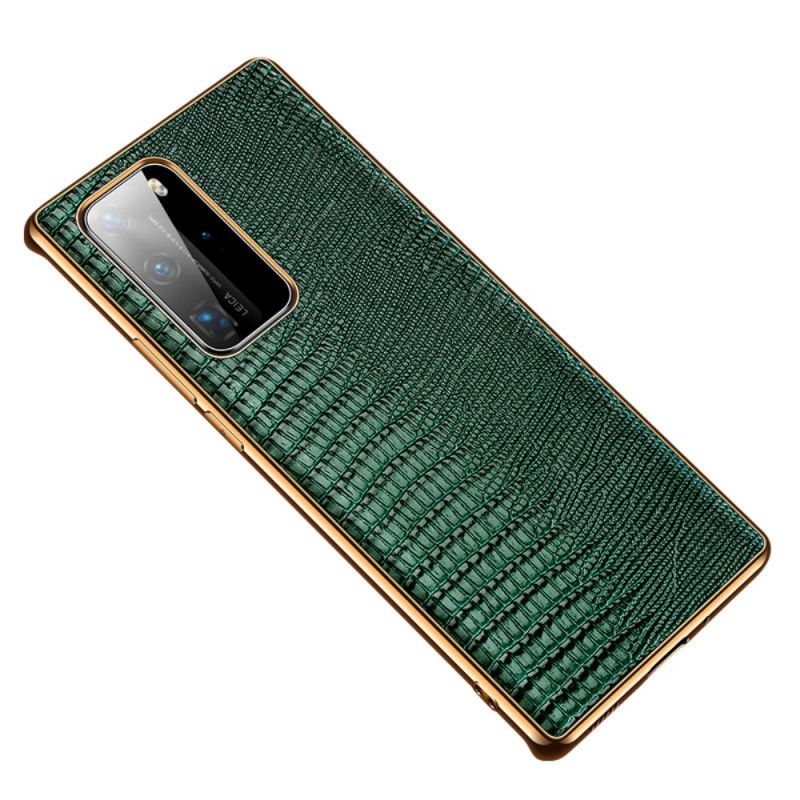 Cover for Huawei P40 Pro Sort Ægte Læder Firben Tekstur