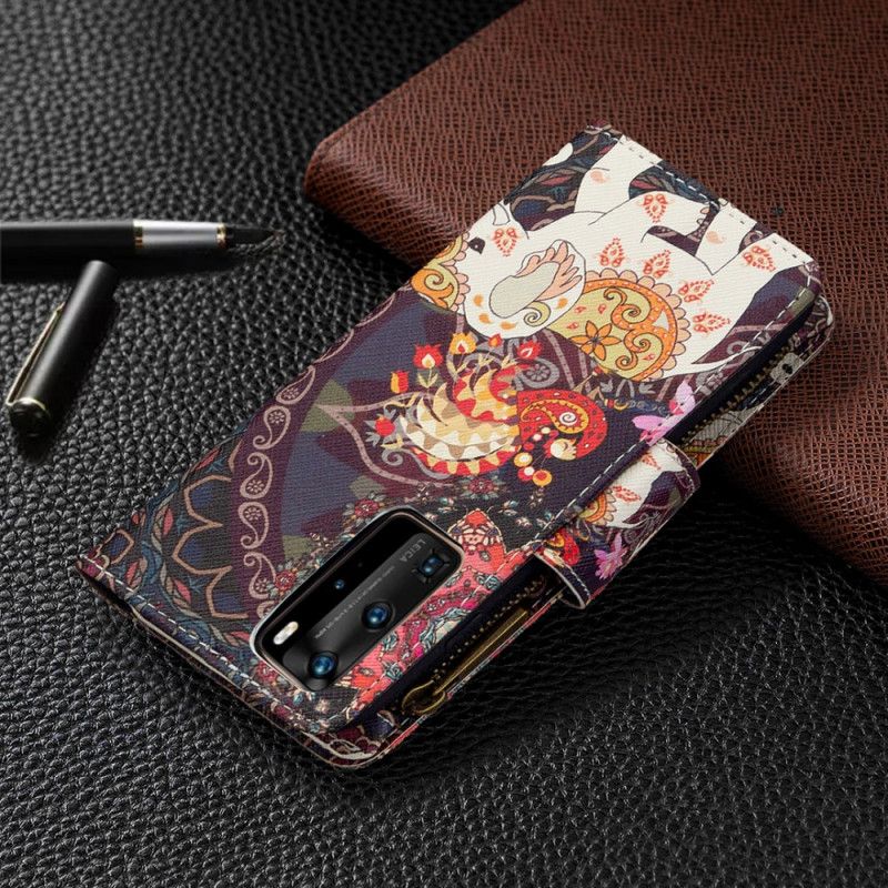 Flip Cover Læder Huawei P40 Pro Elefant Lynlåslomme