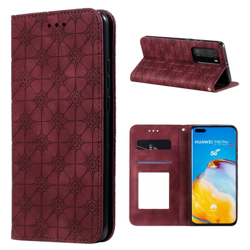 Læder Cover Huawei P40 Pro Grøn Mobilcover Stjernetryk