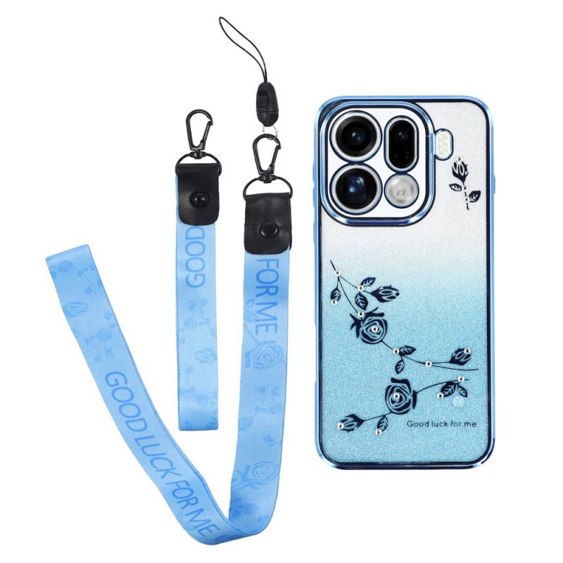 Cover Oppo Find X9 Pro 5g Blomster Og Rhinsten Med Rem