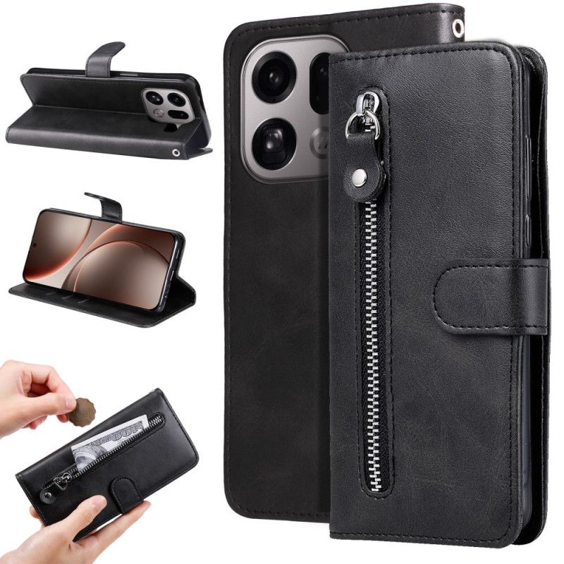 Læder Cover Oppo Find X9 Pro 5g Telefon Etui Lomme Med Lynlås