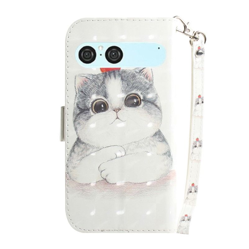 Læder Cover Sony Xperia 10 Vii Telefon Etui Kat Og Jordbær-snor