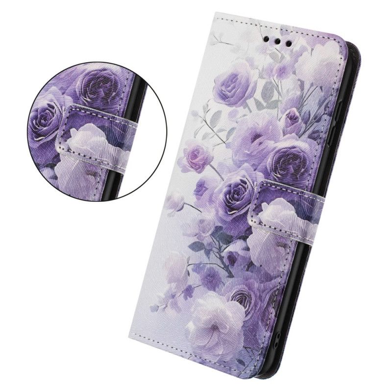 Læder Cover Sony Xperia 10 Vii Telefon Etui Lilla Roser