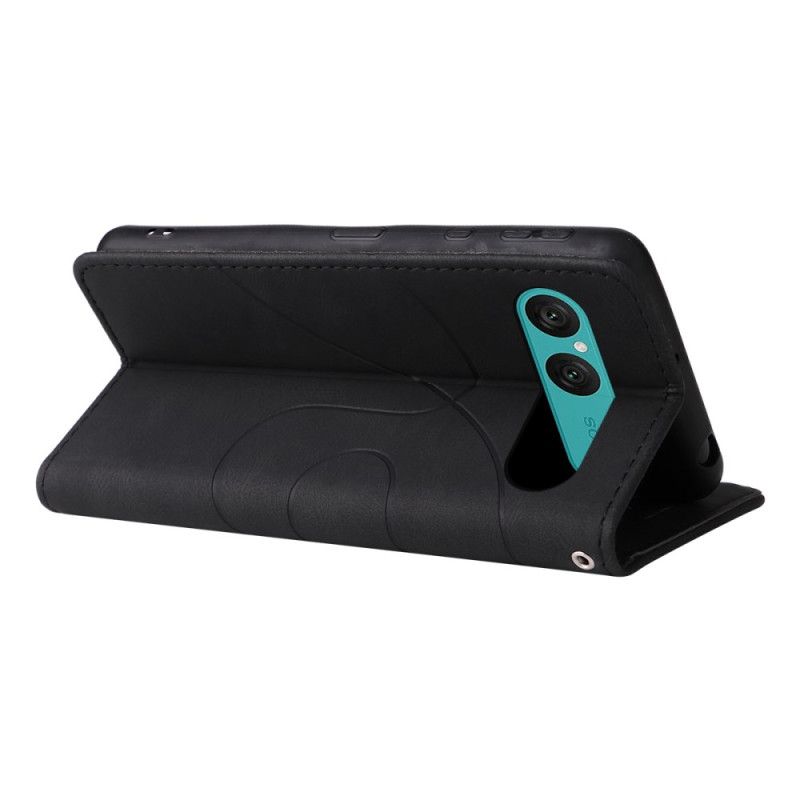 Læder Cover Sony Xperia 10 Vii Telefon Etui Tofarvet Bølget Mønster