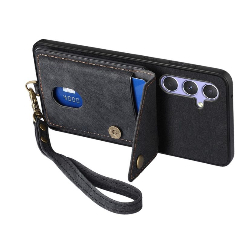 Cover Samsung Galaxy A17 4g / 5g Telefon Etui Ruskindseffekt Med Kortholder Og Snor